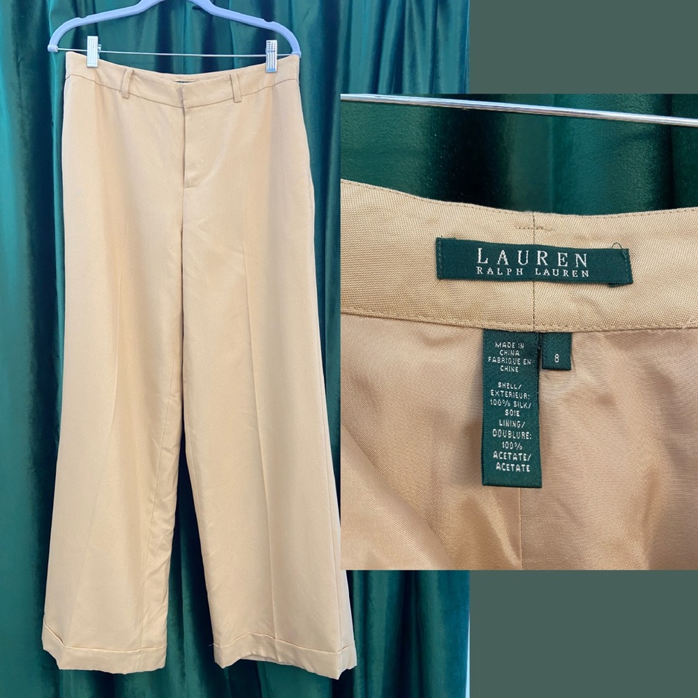 Lauren by Ralph Lauren 100% Silk Wide Leg Trousers